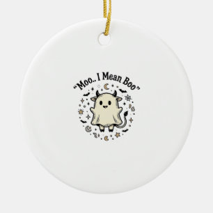 Cute Cow Ghost Halloween Moo Boo Vintage Design_1 Ceramic Tree Decoration