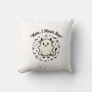 Cute Cow Ghost Halloween Moo Boo Vintage Design_1 Cushion