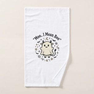 Cute Cow Ghost Halloween Moo Boo Vintage Design_1 Hand Towel