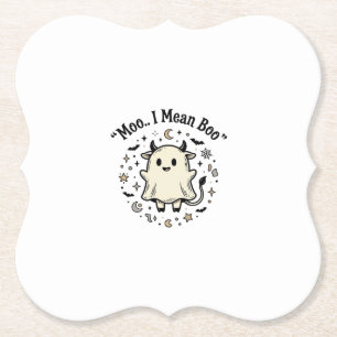 Cute Cow Ghost Halloween Moo Boo Vintage Design_1 Paper Coaster