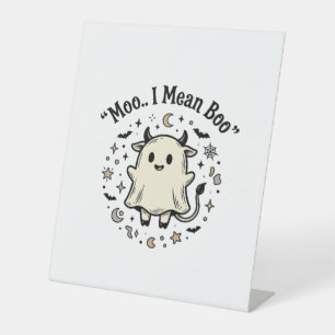 Cute Cow Ghost Halloween Moo Boo Vintage Design_1 Pedestal Sign