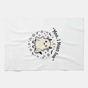 Cute Cow Ghost Halloween Moo Boo Vintage Design_1 Tea Towel