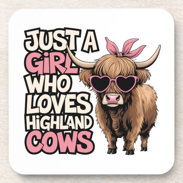 Cute Cow Gift Farm Life Just A Girl Highland Cows Coaster (Front)