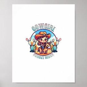 Cute Cow Girl Horse Riding Cowgirl Sunset Rider _1 Poster