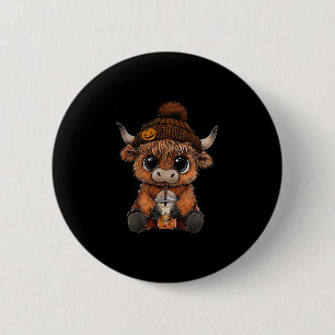 Cute Cow Hat Pumpkin Drink Coffee Lover Halloween  6 Cm Round Badge