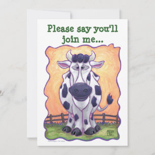 Cute Cow Head and Tails Party Invitation