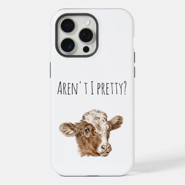 Cute Cow Head Aren't I Pretty? Quote Animal Vegan iPhone Case (Back)