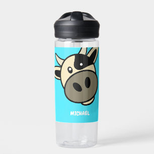 Cute Cow Head   Simple Cartoon Name Monogram Water Bottle