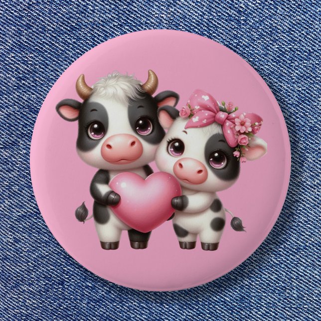 Cute Cow Heart 6 Cm Round Badge (Cute Cow Heart Button)