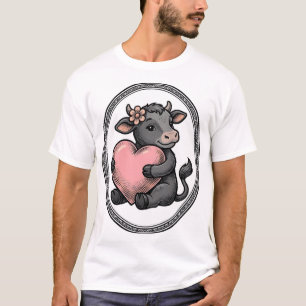 Cute Cow Heart Vintage Engraving Farm Shirt