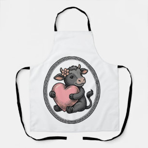 Cute Cow Heart Vintage Engraving Farm Shirt Apron