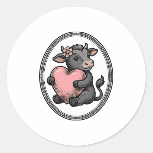 Cute Cow Heart Vintage Engraving Farm Shirt Classic Round Sticker