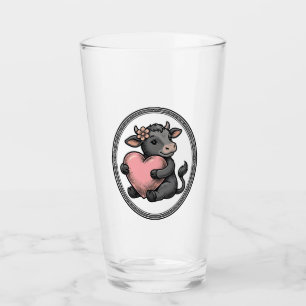 Cute Cow Heart Vintage Engraving Farm Shirt Glass