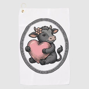 Cute Cow Heart Vintage Engraving Farm Shirt Golf Towel