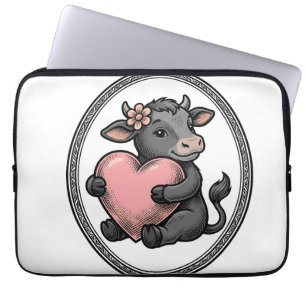 Cute Cow Heart Vintage Engraving Farm Shirt Laptop Sleeve