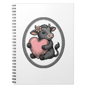 Cute Cow Heart Vintage Engraving Farm Shirt Notebook