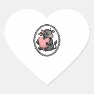 Cute Cow Heart Vintage Engraving Farm Shirt Sticker