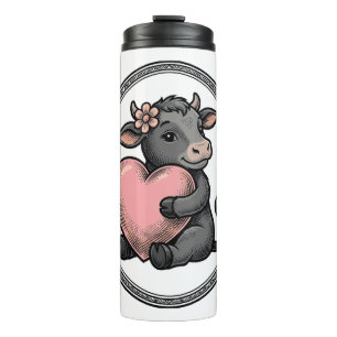 Cute Cow Heart Vintage Engraving Farm Shirt Thermal Tumbler