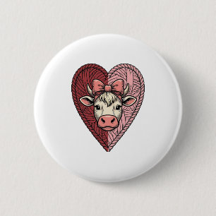 Cute Cow Heart Yarn Vintage Engraving Design_1 6 Cm Round Badge