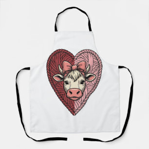 Cute Cow Heart Yarn Vintage Engraving Design_1 Apron
