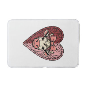 Cute Cow Heart Yarn Vintage Engraving Design_1 Bath Mat
