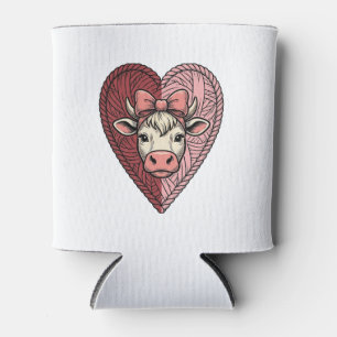 Cute Cow Heart Yarn Vintage Engraving Design_1 Can Cooler