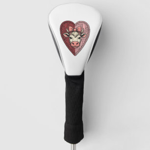 Cute Cow Heart Yarn Vintage Engraving Design_1 Golf Head Cover