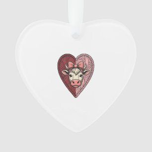 Cute Cow Heart Yarn Vintage Engraving Design_1 Ornament