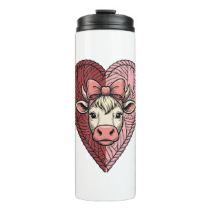 Cute Cow Heart Yarn Vintage Engraving Design_1 Thermal Tumbler