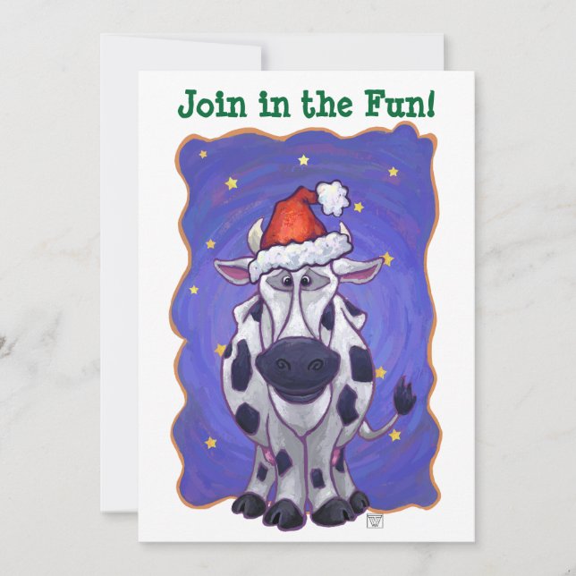 Cute Cow Holiday Party Invite (Front)