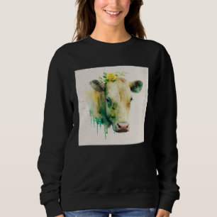 Cute Cow Illustration Flowers Laefy Green Women Me Sweatshirt