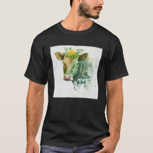 Cute Cow Illustration Flowers Laefy Green Women Me T-Shirt
