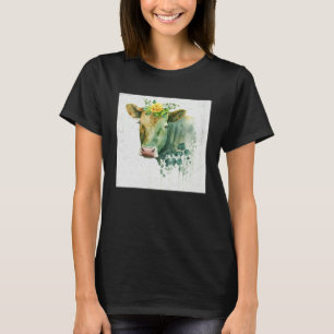 Cute Cow Illustration Flowers Laefy Green Women Me T-Shirt