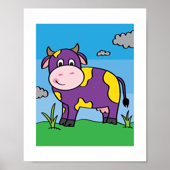 Cute Cow Illustration Kids Farm Animal Art Poster (Front)