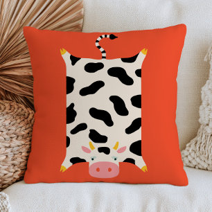 Cute Cow Illustration on Burnt Orange Quirky Cushion