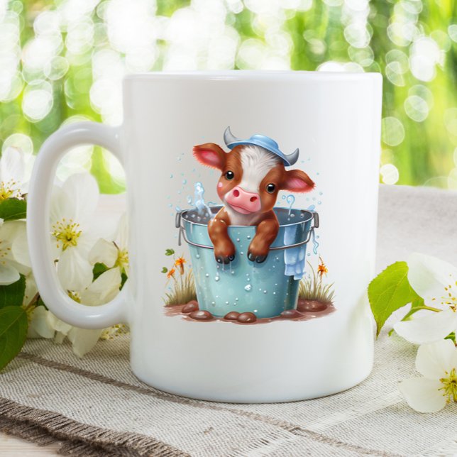 Cute Cow in a bucket Monogram Farm Personalised Coffee Mug (Creator Uploaded)