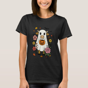 Cute Cow in Ghost Costume with Pumpkin Bucket T-Shirt