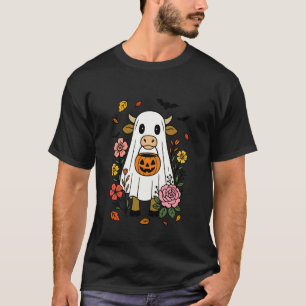 Cute Cow in Ghost Costume with Pumpkin Bucket T-Shirt
