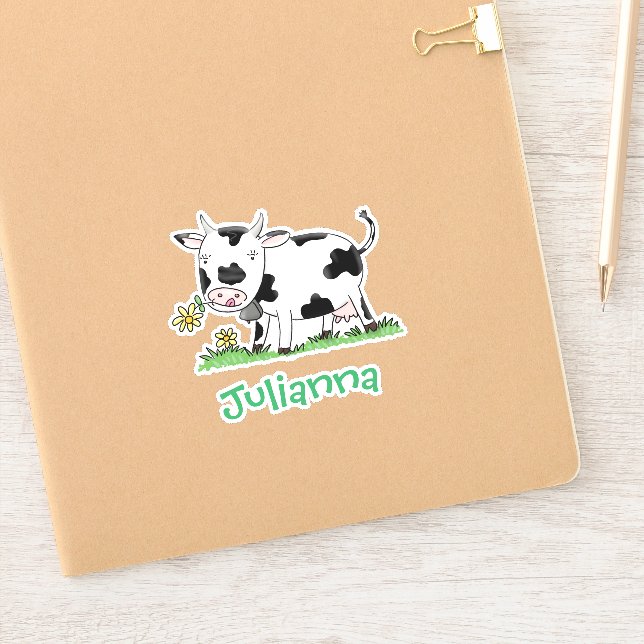 Cute cow in green field cartoon illustration (Notebook)