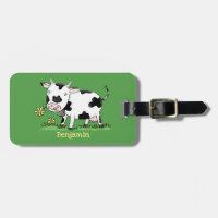 Cute cow in green field cartoon illustration