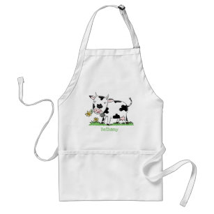 Cute cow in green field cartoon illustration standard apron