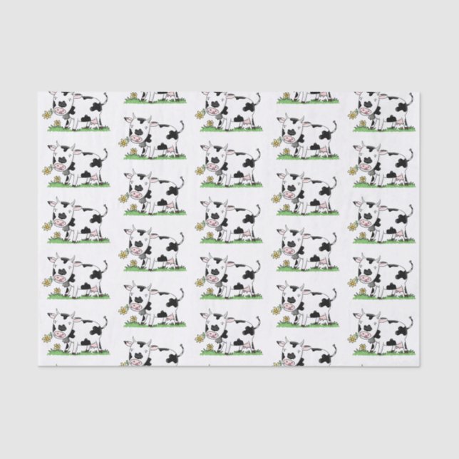 Cute cow in green field cartoon illustration tissue paper (Front)