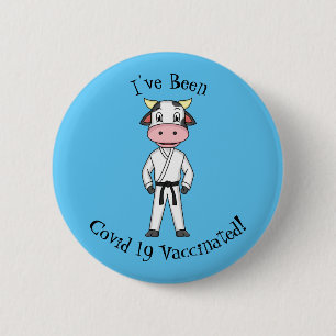 Cute cow in kung fu suit cartoon 6 cm round badge