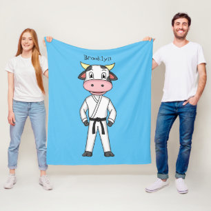 Cute cow in kung fu suit cartoon  fleece blanket