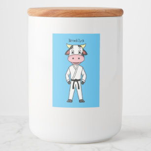 Cute cow in kung fu suit cartoon food label