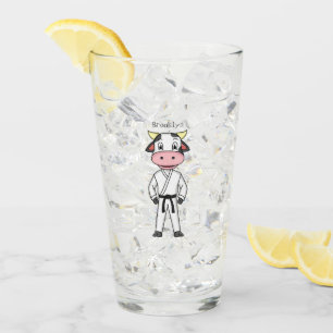 Cute cow in kung fu suit cartoon  glass