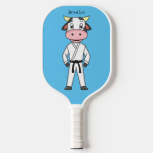 Cute cow in kung fu suit cartoon pickleball paddle