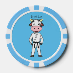 Cute cow in kung fu suit cartoon poker chips