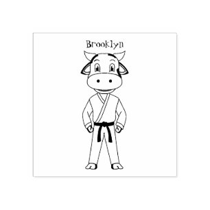 Cute cow in kung fu suit cartoon rubber stamp