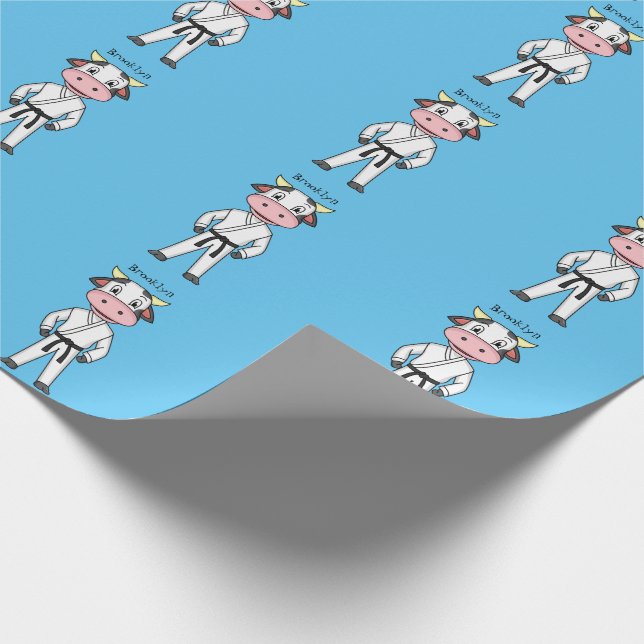 Cute cow in kung fu suit cartoon wrapping paper (Corner)